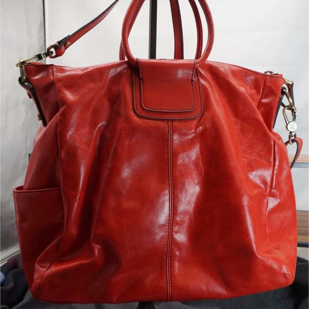 HOBO Sheila Large Satchel Crossbody Shoulder Bag Red Polished Leather Carryall - Picture 5 of 15
